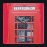 London Red Telephone Box Square Wall Clock<br><div class="desc">london, telephone, box, phone, "telephone box", "phone box", red, traditional, english, british, britain, england, "united kingdom", "u.k", "u.k.", classic, crown, royal, phonebox, vintage, retro, "old school", urban, city, street, booth, "phone booth", cabin, historic, history, nostalgia, heritage, funny, humour, humourous, icon, iconic, "pay phone", fun, travel, souvenir, landmark, photo, photography, "london...</div>