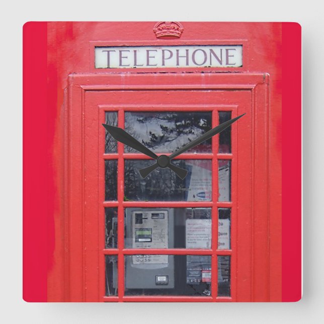 London Red Telephone Box Square Wall Clock (Front)