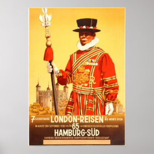 LONDON REISEN HAMBURG SUD Steamship Vintage Travel Poster