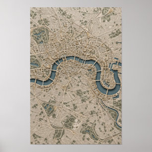 London River Thames Vintage Aerial Map Wall Art