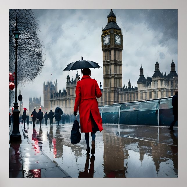 London’s Elegance in the Rain Poster (Front)