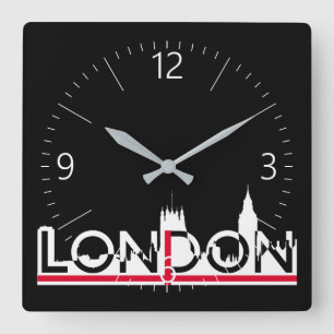London silhouette and English flag Square Wall Clock