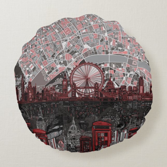 london skyline abstract round cushion (Back)
