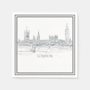 London Skyline and Big Ben and Tower Bridge Sketch Napkin
