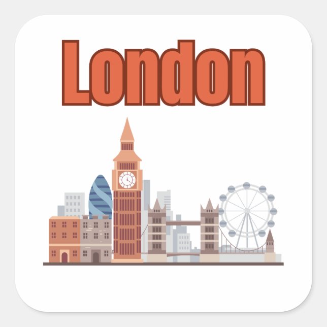 London Skyline Big Font Square Stickers (Front)