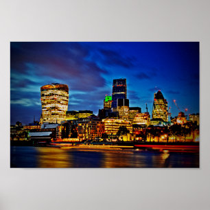 London Skyline Cityscape At Night Poster