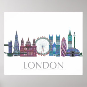 London Skyline Coloured Buildings Poster