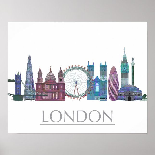London Skyline Coloured Buildings Poster (Front)