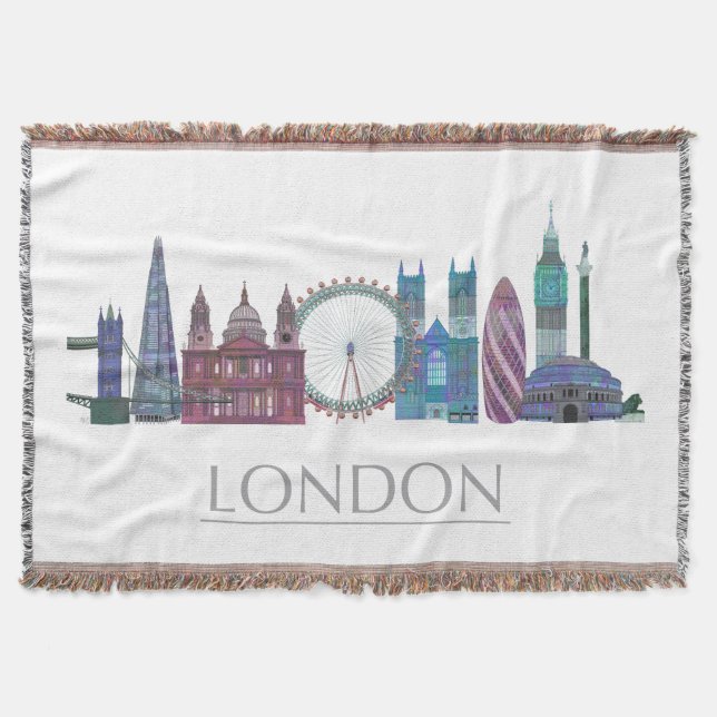 London Skyline Coloured Buildings Throw Blanket (Front)