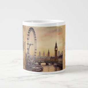 London Skyline, London Eye,Vintage Style Large Coffee Mug