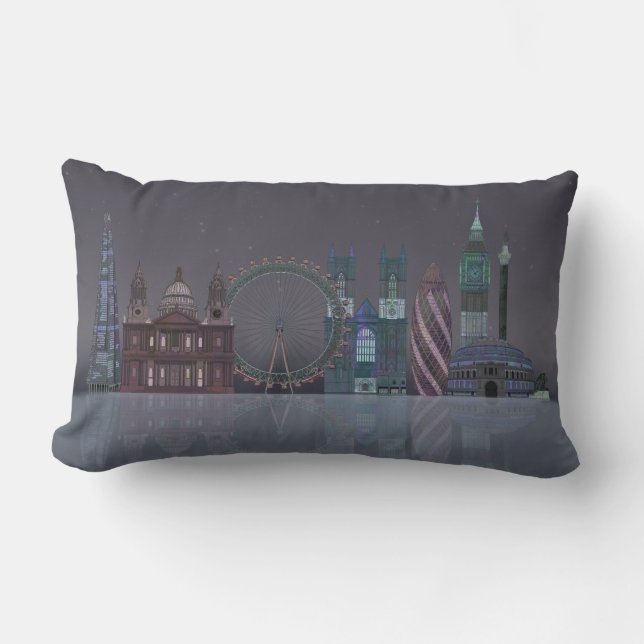 London Skyline Night Reflections Lumbar Cushion (Front)