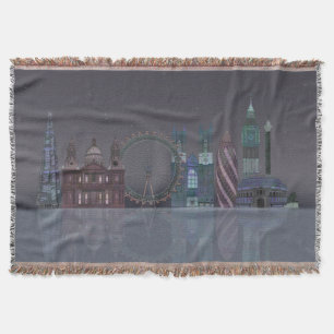 London Skyline Night Reflections Throw Blanket