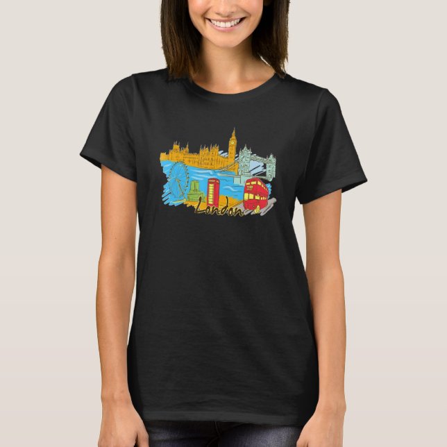 London Skyline Souvenirs British Uk Memorabilia Si T-Shirt (Front)