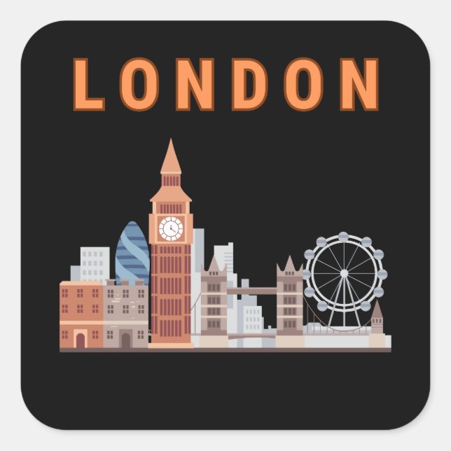 London Skyline Square Sticker in Black (Front)