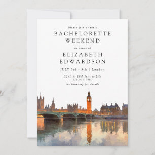 London Skyline Watercolor Bachelorette Weekend Invitation