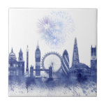 London Skyline - Watercolor Blue Ceramic Tile<br><div class="desc">London Skyline Watercolour Splash Blue by Fab Funky. Features famous landmarks of London in a watercolor style.</div>
