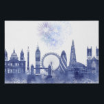 London Skyline - Watercolor Blue Faux Canvas Print<br><div class="desc">London Skyline Watercolour Splash Blue by Fab Funky. Features famous landmarks of London in a watercolor style.</div>