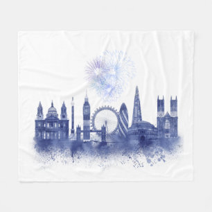 London Skyline - Watercolor Blue Fleece Blanket