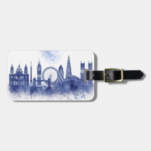 London Skyline - Watercolor Blue Luggage Tag