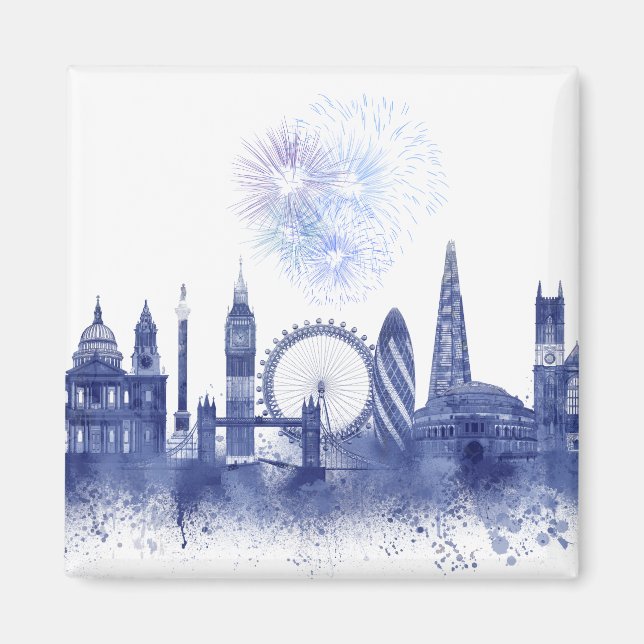 London Skyline - Watercolor Blue Magnet (Front)