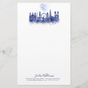 London Skyline - Watercolor Blue Stationery