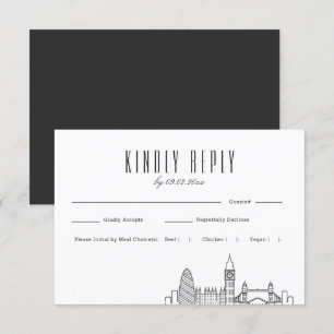 London Skyline Wedding RSVP with Meal Choice Card