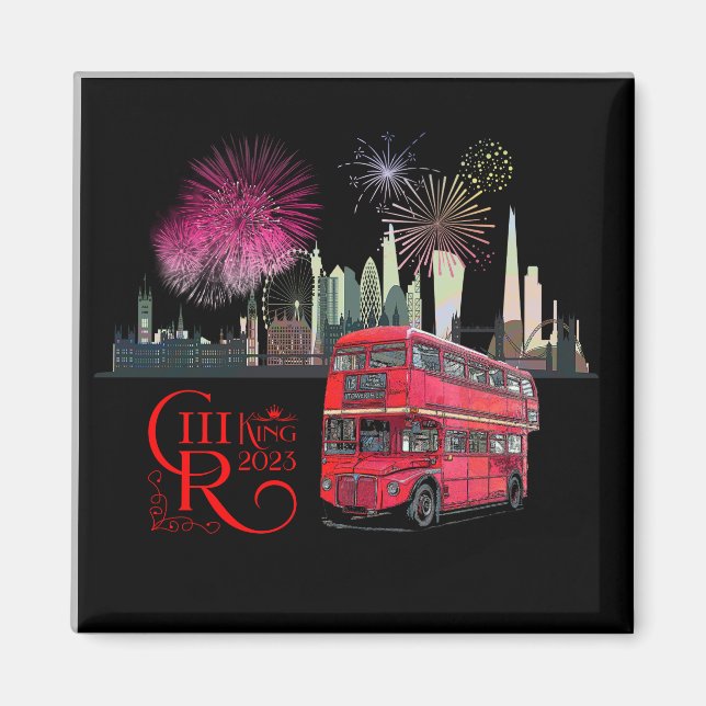 London skyscape Red Bus Coronation 2023 Fireworks Magnet (Front)