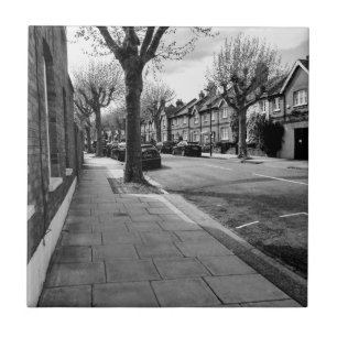 London Street View England black and white Ceramic Tile