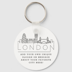 London Stylised Skyline   Custom Slogan Keychain