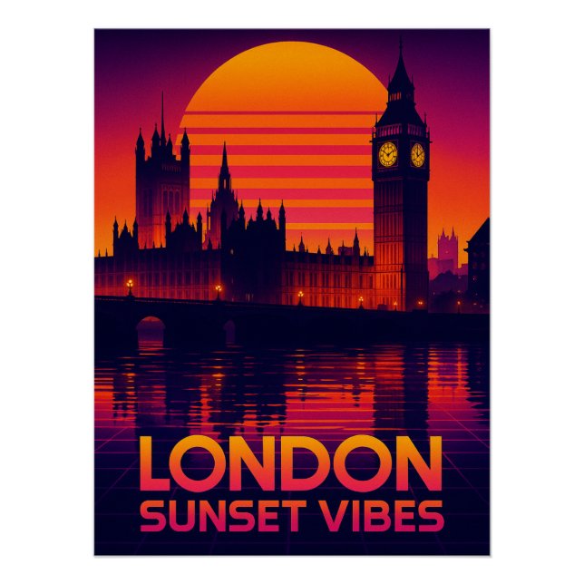 London Sunset Vibes Retro Travel Poster (Front)