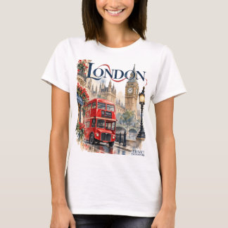 London T-shirt with red bus and architecture