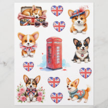 London Telephone Booth and Corgi Scrapbook Paper