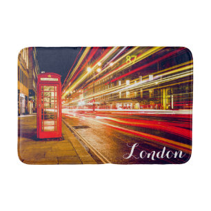 London Telephone Booth Bus City Street at Night Bath Mat