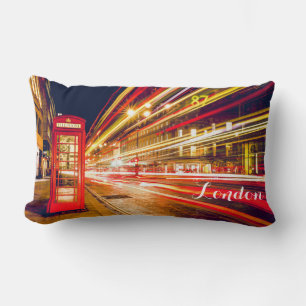 London Telephone Booth Bus City Street at Night Lumbar Cushion