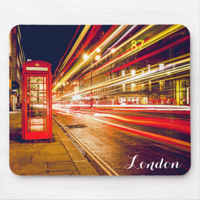 London Telephone Booth Bus City Street at Night Mouse Pad (Front)