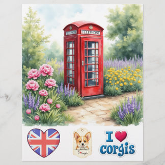 London Telephone Booth Corgi Scrapbook Paper