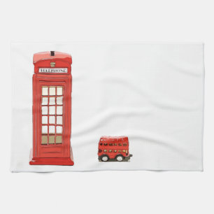 London telephone booth red double decker bus tea towel