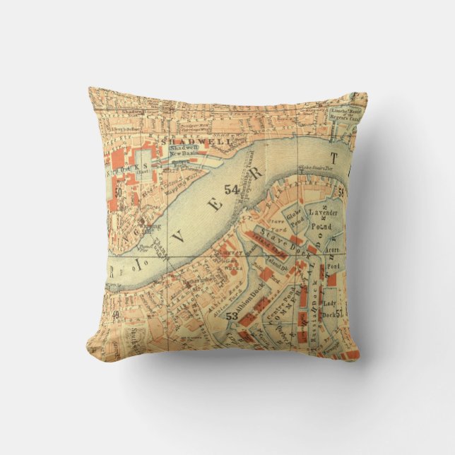 London Thames Vintage Map Cushion (Front)
