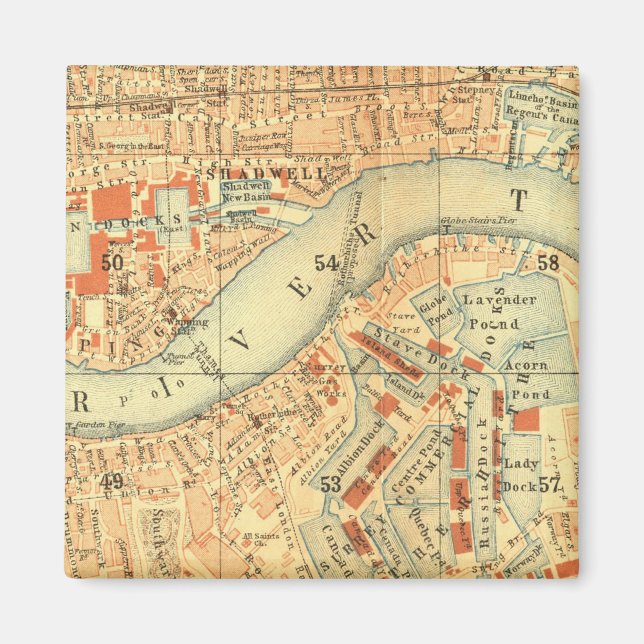 London Thames Vintage Map Magnet (Front)