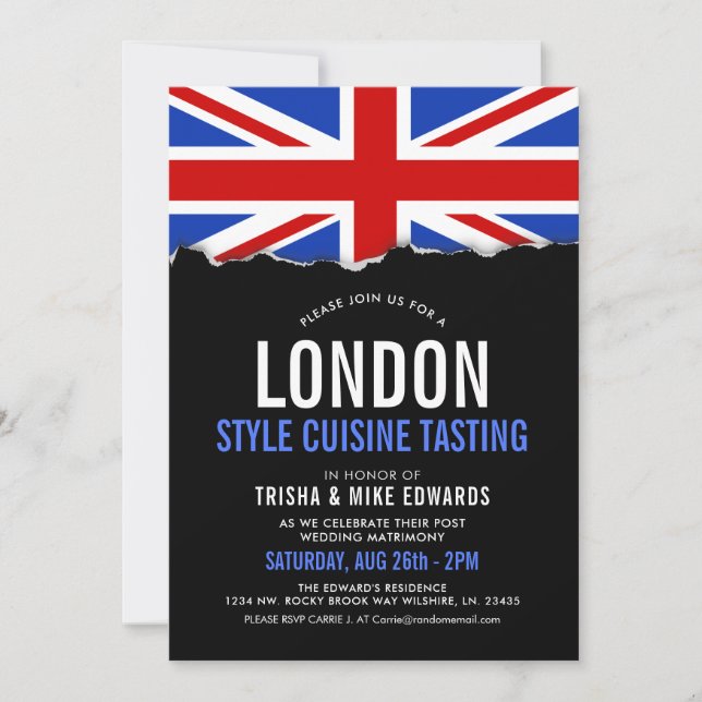 London Themed Cuisine | Party Flag Invite (Front)