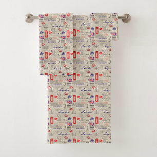London Themed Seamless Pattern with Phone Booths Bath Towel Set