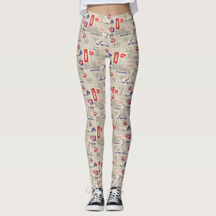 London Themed Seamless Pattern with Phone Booths Leggings