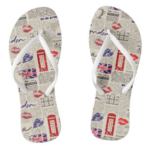 London Themed Seamless Pattern with Phone Booths Thongs