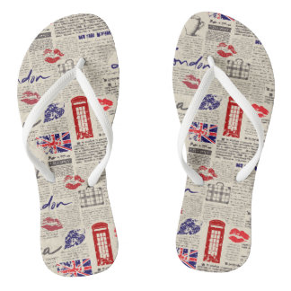 London Themed Seamless Pattern with Phone Booths Thongs