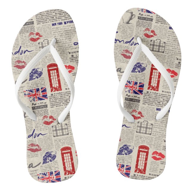 London Themed Seamless Pattern with Phone Booths Thongs (Footbed)