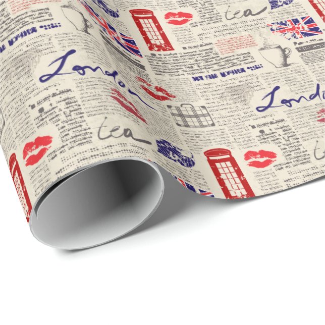 London Themed Seamless Pattern with Phone Booths Wrapping Paper (Roll Corner)