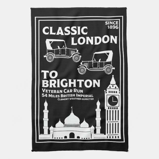 London To Brighton Veteran Car Run Tea Towel (Vertical)