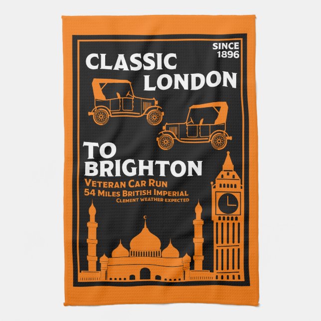 London To Brighton Veteran Car Run Tea Towel (Vertical)