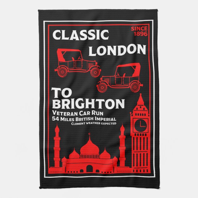 London To Brighton Veteran Car Run Tea Towel (Vertical)