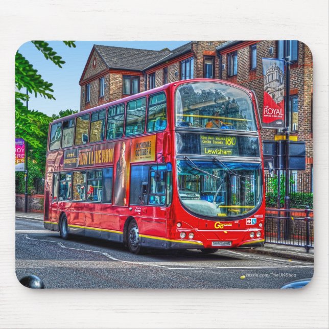London to Lewisham Red Double-decker Bus UK Mouse Pad (Front)